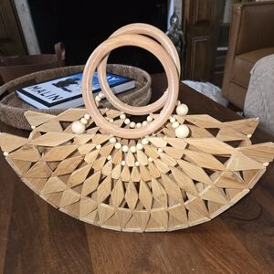 Geometric Wooden Handbag with Circular Handles